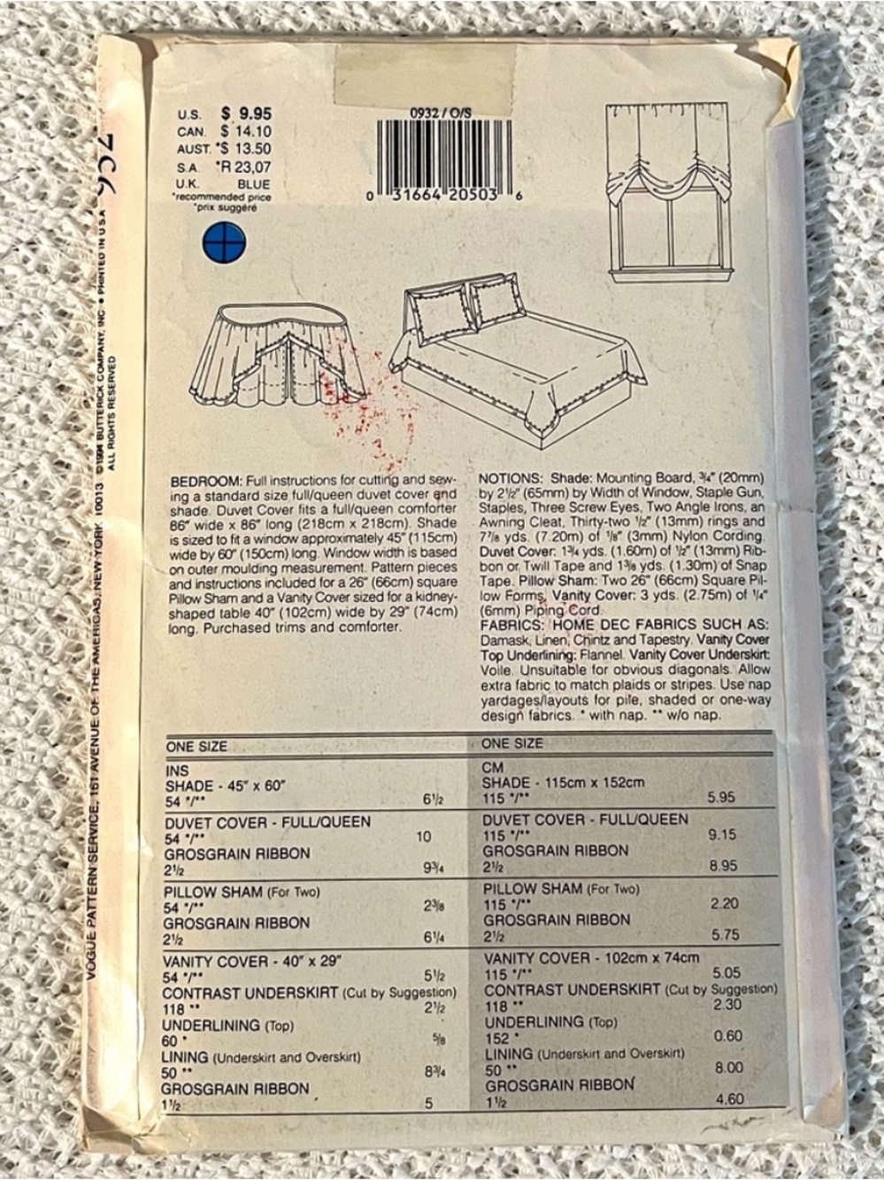 Vintage 1994 Vogue 932 Bedroom Decor Sewing Pattern Uncut - Picture 3 of 5